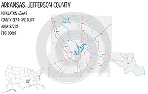 Map of Jefferson County in Arkansas, USA.