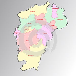 Map of Jiangxi Province, China