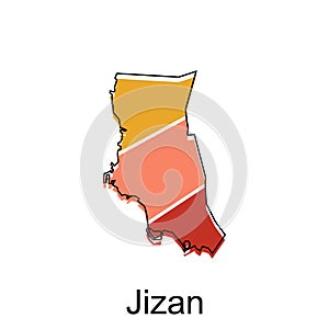 map of Jizan colorful modern vector design template, national borders and important cities illustration photo