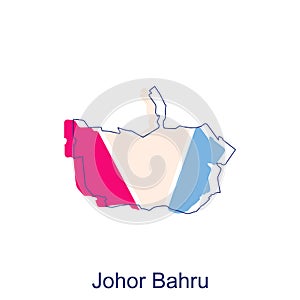 Map of Johor Bahru colorful modern outline vector design template