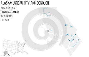 Map of Juneau City and Borough in Alaska, USA.