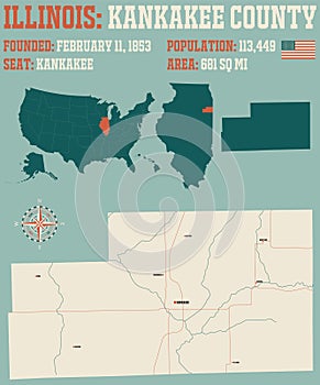 Map of Kankakee County in Illinois