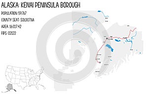 Map of Kenai Peninsula Borough in Alaska, USA.