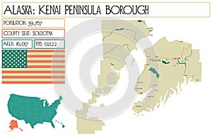 Map of Kenai Peninsular Borough in Alaska, USA.