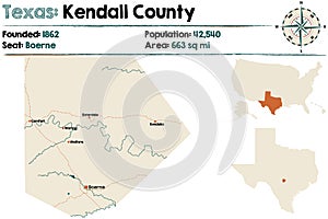Map of Kendall County in Texas
