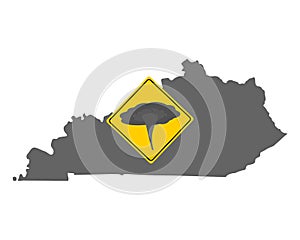Map of Kentucky and traffic sign tornado warning