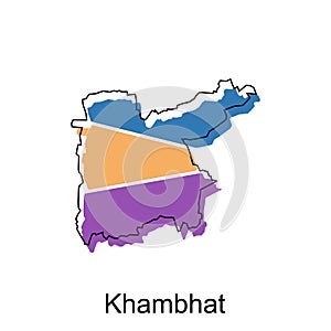Map of Khambhat modern geometric illustration, map of India country vector design template
