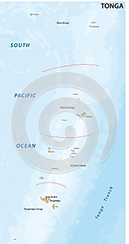 Map of the Kingdom of Tonga in the South Pacific Ocean