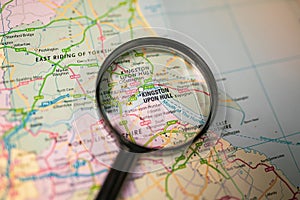 Map of Kingston upon Hull through magnifying glass, UK photo
