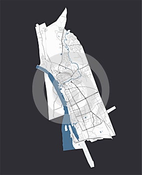 Map of Klaipeda, Lithuania. Detailed city map, metropolitan area border