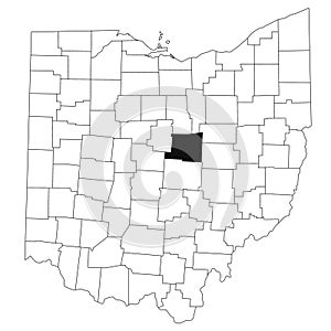 Map of Knox County in Ohio state on white background. single County map highlighted by black colour on Ohio map. UNITED STATES, US photo