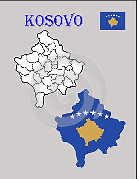 Map of Kosovo with regions and flag draw and cut out photo