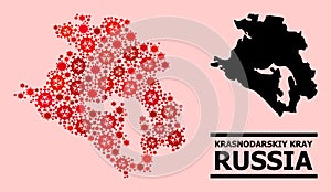 Map of Krasnodarskiy Kray - Collage of Covid-2019 Biohazard Infection Elements