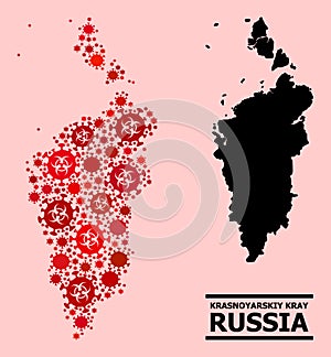 Map of Krasnoyarskiy Kray - Collage with Coronavirus Biohazard Infection Icons