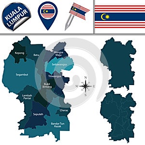 Map of Kuala Lumpur with Districts