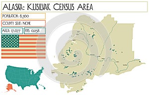 Map of Kusilvak Census Area in Alaska, USA.