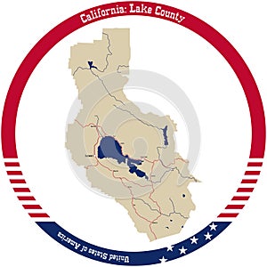 Map of Lake County in California, USA