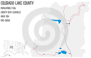 Map of Lake County in Colorado, USA