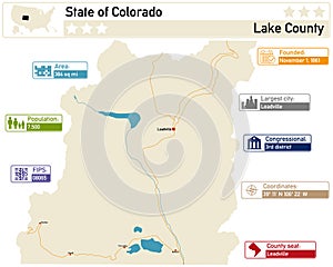 Map of Lake County in Colorado USA.