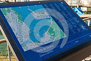 Map of Lake Geneva Lakefront in Geneva in Switzerland - GENEVA, SWITZERLAND - JULY 8, 2020