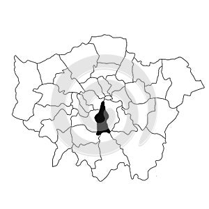 Map of Lambeth in Greater London province on white background. single County map highlighted by black colour on Greater London,