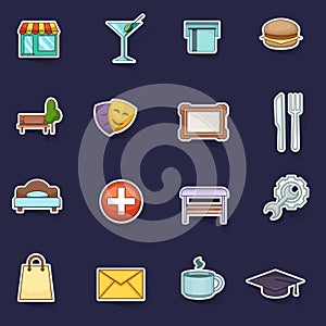 Map landmarks objects icons set vector sticker