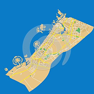 Map of a large city in the Arab Emirates in the style of flat design