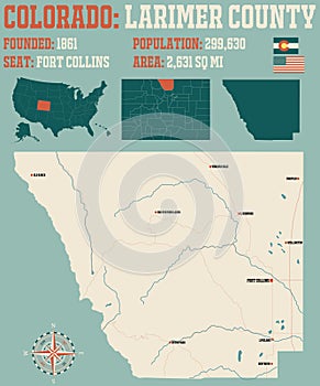 Map of Larimer County in Colorado