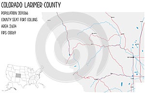Map of Larimer County in Colorado, USA