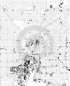 Map of Las Vegas, satellite view, black and white map. Nevada, United States