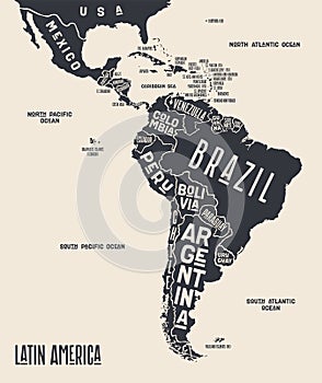 Map Latin America. Poster map of Latin America photo