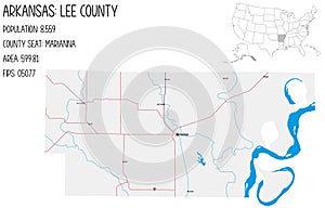 Map of Lee County in Arkansas, USA.