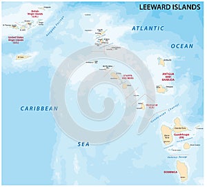 Map of leeward islands, Caribbean island group
