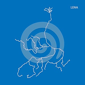 Map of Lena river drainage basin. Simple thin outline vector illustration