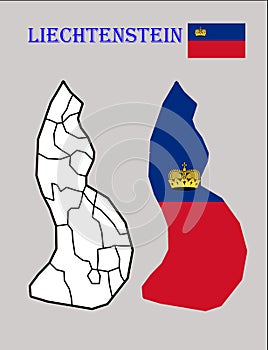 Map of Liechtenstein with regions and flag draw and cut out photo