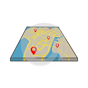 Map location in 3d, gps navigator, pointer, geo pin icon in in modern design concept or geolocation on isolated white background.