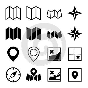 Map and Location Icons on White Background. Vector