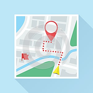 Map with Location Mark and Route Flat Icon