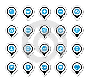 Map location markers, pointers icons set