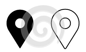 Map Location Pin Place. Black Solid and Outline Illustration Isolated on a White Background. EPS Vector