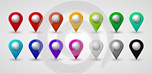 Map location pointer 3d arrow. Color navigation icon for web, banner, logo or badge. Vector Illustration.