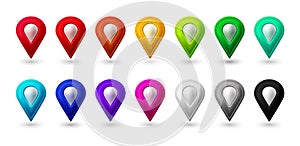 Map location pointer 3d arrow. Color navigation icon for web, banner, logo or badge. Vector Illustration.