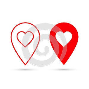Map location pointer mark with heart. Vector isolated symbol