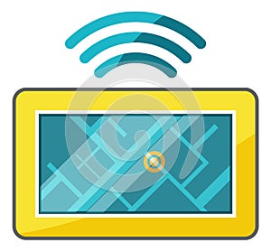 Map location on tablet screen. Gps navigation app