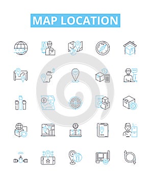 Map location vector line icons set. Map, Location, Coordinates, Geography, Track, Find, Position illustration outline
