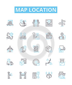 Map location vector line icons set. Map, Location, Coordinates, Geography, Track, Find, Position illustration outline