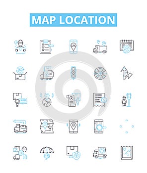 Map location vector line icons set. Map, Location, Coordinates, Geography, Track, Find, Position illustration outline