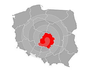 Map of Lodzkie in Poland