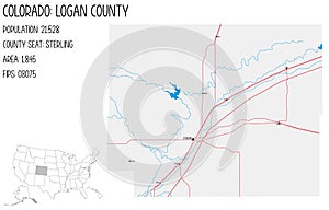 Map of Logan County in Colorado, USA.