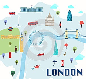 Map Of London Attractions Vector And Illustration